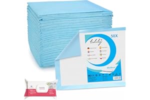 Tidily 50x Inkontinenz-Bettauflagen, 60x90cm Einweg-Bettlaken und 80x Dr. Schumacher Pflegetücher, wasserfeste Bettauflagen - Extra-Dicke, saugfähige Inkontinenzauflagen für Bett, Sofa, Stuhl