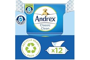 Andrex Classic Clean Washlets ,Flushable Toilet Tissue Wet Wipes with Micellar Water-Biodegradable & Plastic-Free - Use regul