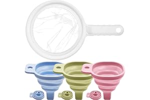 Qixuer 2 szt. kuchenna nylonowa łyżka filtrująca z siatki, plastikowe sitko domowe ultracienkie sitko siatkowe sitko do żywności z 3 szt. silikonowy składany lejek przenośny składany lejek olejowy do kuchni domu