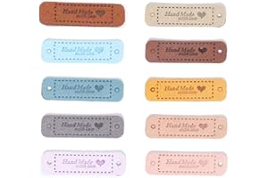 GUOGUONB 40 Pieces Handmade Leather Labels Tags Rectangular Sewing Cloth Labels Label Sewing with 4 Holes Hand Made With Love Label for Sewing Button DIY Crafting Scrapbooking Clothing Accessories，5x1.5cm