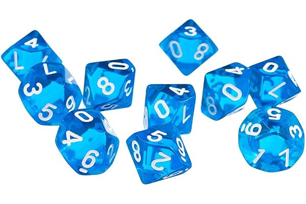 Sharplace Lot de 10Pcs Dés en 10 Faces Dice D10 Translucide en Plastique pour RPG Jeux de Société - Bleu