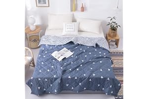 FANSU Bedspread Quilt Single Double Super King Bed Size, Reversible Quilted Bed Cover Sofa Blanket Throw Decorative Coverlet Microfiber Comforter Bed Sheet (Blue triangle,200x220cm)