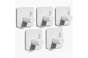 Auxmir Haczyki na ręczniki, 5 sztuk, samoprzylepne, ze stali nierdzewnej, bez wiercenia, idealne do łazienki, toalety, kuchni, biura, biały