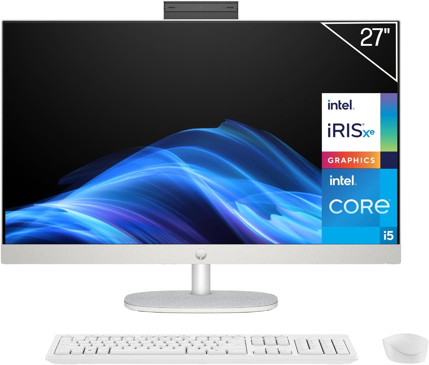HP All-in-One 27-cr0110ns - Ordenador sobremesa 27" FHD con cámara, Teclado y ratón inalámbricos (Intel Core i5-1334U, 16GB RAM, 1TB, Gráficos Intel Iris Xe, FreeDos) Blanco - Teclado QWERTY Español