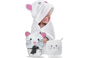 HECKBO Asciugamano per Bambini con Cappuccio a forma di Topino + panno - da 0 anni - Novità: 2 chiusure a scatto per una chiusura flessibile - 90x100cm - Telo da bagno per bambini