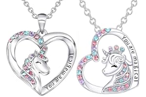 TSLRSA- 2 Pcs Einhorn-Halskette aus Sterlingsilber, Einhorn-Geschenk für Mädchen und Frauen,gravierter Einhorn-Anhänger,Geburtstagsgeschenk für Mädchen, Ehefrau, Schwestern – Einhorn-Schmuck Halskette