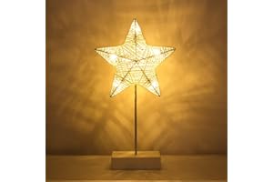 ‎LEWONDR Lewondr Tischlampe, LED Sternenlampe Sternform Weihnachtsdeko Innen, Batteriebetrieb Fensterbank Lampe Metall Weihnachtsstern Schreibtischlampe für Zuhause Weihnachten Ramadan Hochzeit, Warmweiß