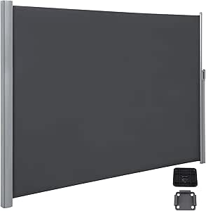 SONGMICS Seitenmarkise, ausziehbar, 2 x 3,5 m (H x L), f&uuml;r Balkon, Terrasse und Garten, mit Bodenhalterung, Sichtschutz, Sonnenschutz, Seitenrollo, rauchgrau GSA205G