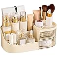 Zuku Makeup Organizer Makeup Box for Storage Make Up, Cosmetic, Skincare Organiser for Women Elegant Makeup Vanity with Transparent Drawer (Cream)