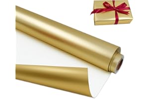 LZRINUE Rouleau de papier d'emballage métallique doré de 43 cm x 12 m, papier d'emballage mat de couleur unie, parfait pour les décorations de cadeaux d'anniversaire, de mariage, de fête et de festival