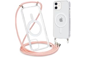 Yoedge Handykette für iPhone 12/iPhone 12 Pro Hülle mit Band 6,1", Transparente Magnetisch Handyhülle [Kompatibel mit Magsafe],Schlank Silikon TPU Stoßfest Schutzhülle mit Kordel zum Umhängen,Roségold