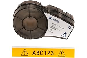 Brady Ruban d’étiquettes vinyles étiqueteuses M211 et M210 - Étiquettes imprimables vinyles adhésives - Étiquettes industrielles câbles/noms - Noir sur jaune (12.70mm x 6.40m) - M21-500-595-YL