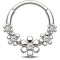 Anneau Daith Et Septum Fleuri En Acier Chirurgical 316L - 16G (1,2 Mm), Diamètre 10 Mm, Avec Zirconia Clair - 10