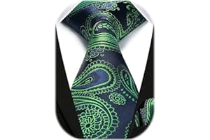 HISDERN Męska chusteczka z krawatem Paisley Wedding Party Krawat i poszetka kwadratowa zestaw, ZIELONY, Rozmiar uniwersalny