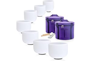 Hye-eun Lot de 7 bols chantants en cristal mat, 432 Hz, de 15,2 à 30,5 cm, pour le yoga, la méditation, avec sac de transport robuste