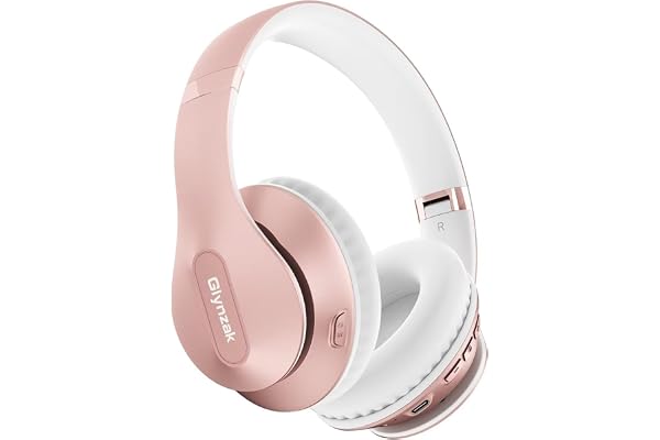 Glynzak Casque Bluetooth sans Fil - 65 Heures Écouteurs Bluetooth v6.0 6EQ Modes HiFi Stéréo avec Micro, Pliable sur Les Écouteurs pour Téléphones De Voyage Ordinateur Portable (Or Rose)