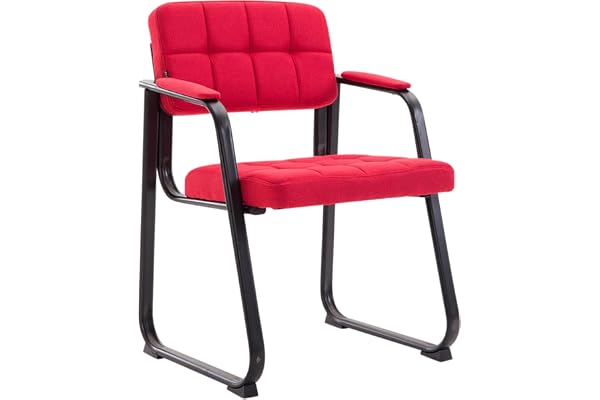 CLP Chaise avec Accoudoirs Canada B Rembourrée, Visiteur & Conférence, Tissu, Piétement Métal Noir Mat, Salle d'Attente, Couleur:Rouge