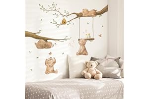Runtoo Stickers Muraux Enfants Ourson Autocollant Mural Animaux Jungle Branche Arbre Deco Stickers Chambre Enfants Fille Garçon Bébé Décoration