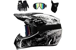 EVGATAVAB Doppelsport Motocross Helm Satz, Jugend Kinder Integral Offstraße Rennen Motorrad Absturz Helme, Bergab BMX MTB ATV Enduro Quad Dirtbike Helm, mit Brille Handschuhe Maske