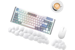 ANOMM Cloud Podpórka pod nadgarstek do klawiatury, urocza, z podpórką pod nadgarstki i podstawką, miękka pianka z pamięcią kształtu, ze skóry PU, ergonomiczna podpórka pod nadgarstek i podłokietnik,