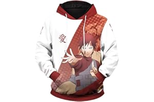 QYIFIRST Unisex 3D Druck Anime Kapuzen Hoodie Sweat Hoody Hoodie Sabaku no Gaara Cosplay Kostüm Rot/Weiß EU Size S