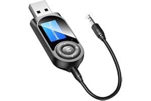 AIGOLINK Adaptador Bluetooth USB 5.0, transmisor y Receptor con Pantalla Digital LED y Cable de Audio de 3,5 mm para PC, Portátil, TV, Auriculares, Radio de Coche, teléfono móvil, Adaptador de Audio