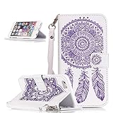 Iphone 6 6S Hülle Cover Case Leder Muster Flip Etui Case Echt,Nnopbeclik® PU Leather Luxus bling bling Blume Case Handytasche Kristall Glitzer Diamant Strass Schutz Etui Schale multi Farbe Muster Design Backcover Wallet Brieftasche im Bookstyle mit Standfunktion Karteneinschub und Magnetverschluß Pour Iphone 6 6S 4.7 Zoll[Weiß-Lila]
