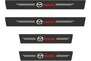 RIDGOEL 4Pcs Car Door Sill Protector for Mazda 2 3 5 6 CX-3 CX-30 CX-5 CX-50 CX-60 CX-7 CX-8 CX-9 Carbon Fiber Leather Car Kick Plates Automobile Accessories Threshold Protection Sticker D