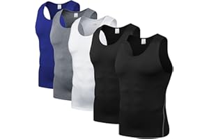 Odoland Herren Kompressionsshirt Tank Top 5er Pack Quick Dry Sleeveless Sports Shirt Ärmelloses Herren Funktionsshirt Laufshirt