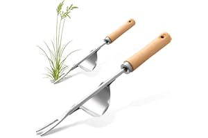 ERTLUTW Dandelion Weed Puller With V-Shape, Wood Handle Dandelion Removal Tool, Stainless Steel Hand Weed Puller Tool, Gardening Hand Tool, Manual Weed Removing Weed Remover Tool for Yard Weeding Tool