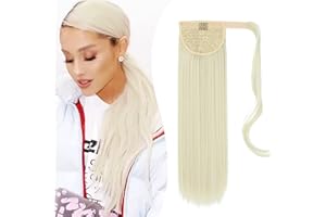 Inscca Clip In Extensions Wie Echthaar Zopf Platinblond Pferdeschwanz Lang Fake Haarteil Gerade Haarverlängerung 60 cm 100g