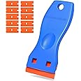 Rizzo Plastic Razor Scraper, with 10Pcs Additional Blades, Putty Knife Scratch-proof, Car Glass Windows Cleaning Tool, for Glue Labels Stickers Decals (1Pcs Platic Scraper with 10Pcs Scraper Blade)