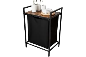 Relaxdays tvättkorg med hylla, HBT: 72 x 50 x 33 cm, bärbar, svart