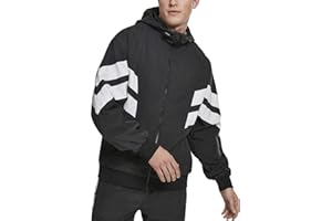 Urban Classics Chaqueta con cremallera y capucha para hombre, chaqueta ligera con rayas de colores, repelente al agua en estilo de los años 80, tallas S - 5XL