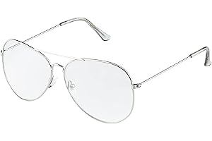 ULTRABYEASYPEASYSTORE Ultra Adults Silver Frame Pilot Style Costume Glasses Retro Design Glasses Transparent Clear Lens Metal Eyewear Non Prescription Classic Fake Fashion Glasses for Men Women Eyeglass Decorative Eyewear