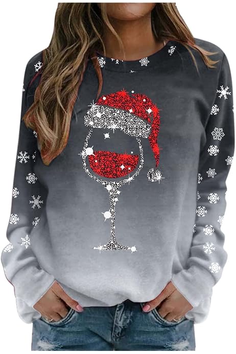 WIEIYM Kersttrui Dames Grappige Kerst Print Sweatshirt Met Lange
