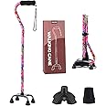 Quad Cane YOKABOZE Adjustable Walking Cane with 4-Pronged Base for Extra Stability Silicone Handle and Replaceable Lightweight Aluminum Walking Stick for Men or Women