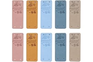 Borsgye 30PCS PU Leather Tags Handmade Embossed Tag Faux Leather Sew on Labels Embellishment Crochet Knitting Labels DIY Jeans Bags Shoes Hat Apparel Accessories 2x5cm - 5 Colors - Bee