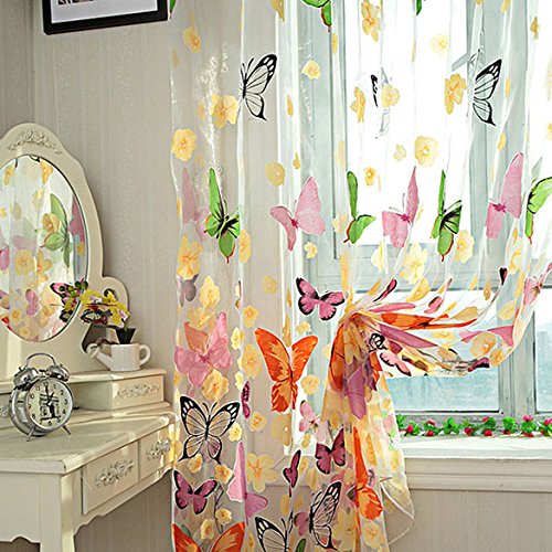 MAKKA Farbige Schmetterling Gardine Transparent Vorhang Zimmer Deko (200 x 100cm) - 2