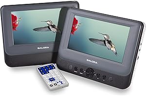 Salora DVP7048TWIN Lecteur DVD Portable Voiture 2 écrans 7" – Écran Double pour Enfant, Compatible DVD, MP4, MP3, VCD – Lecteur multimédia avec Sortie AV et USB, idéal pour Voiture