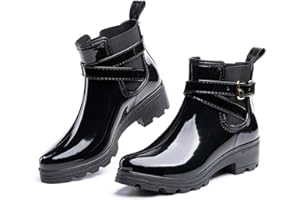Hitmars Gummistiefel Damen Halbhoch Kurz Chelsea Gummistiefeletten Regenstiefel Kurzschaft Boots Outdoor Gartenschuhe Schwarz 36-43 EU
