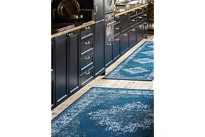 RugVista Vintage Vega, Alfombra Moderna, Pelo Corto, 80 x 400 cm, Moqueta de Pasillo/Runner, Calidad Oeko-Tex Standard 100, PP, Pasillo, Dormitorio, Cocina, Salón, Despacho, Azul Oscuro/Turquesa