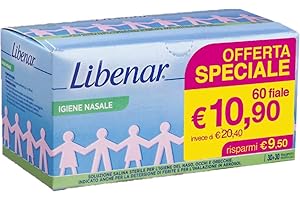 Libenar Soluzione Isotonica, Soluzione Fisiologica Salina per Detersione di Naso, Occhi, Orecchie e per l'Inalazione in Aerosol, Adatto a Neonati e Bambini, Flaconcini Monouso da 5 ml - 60 Flaconcini
