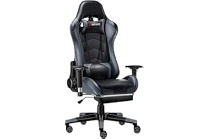 JL Comfurni Gaming Chair Computer Chairs Swivel Leather Desk Chair Heavy Duty Reclining Chair High Back with Lumbar Support -Black & Grey