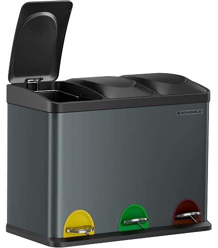 SVITA TM2X15 Poubelle à Pédale 30L - Double Compartiment Tri Sélectif Acier Inoxydable Noir | Fermeture Douce Anti-Odeurs