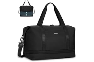 ECOHUB Bolsa Viaje 40x30x20 Expansible, para Ryanair Vueling Wizzair, Equipaje de Mano Impermeable, Húmedo Extraíble, Bolsos Maternidad Hospital, Bolsa Deporte Mujer, Patente Pendiente (Negro)