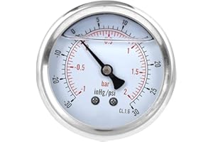 WALFRONT Manómetro de Presión de 1/4 BSP lleno de aceite TS-PGGZ60Z4-2bar - Medición de Presión Radial y Axial, Conexión de Latón, para la Industria Minera