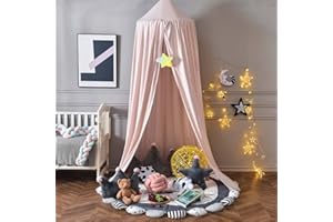 Surwin Ciel de Lit pour Bébé Enfants, Moustiquaire Rideau Baldaquin Dôme Romantique Princesse Tente de Lit, Couleur Unie Décoration Chambre à Coucher Dressing Lecture Maison de Jeux (Rose clair)