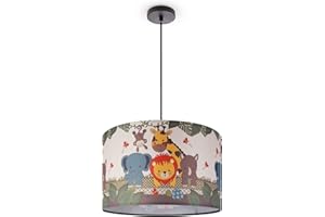 Paco Home Suspension Chambre Enfant Abat-Jour Tissu Rond Jungle Animaux Garçon Fille E27 Coloré