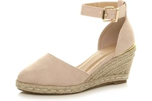 AJVANI Womens Ladies mid Wedge Heel Platform Buckle up Ankle Strap Espadrille Sandals Size